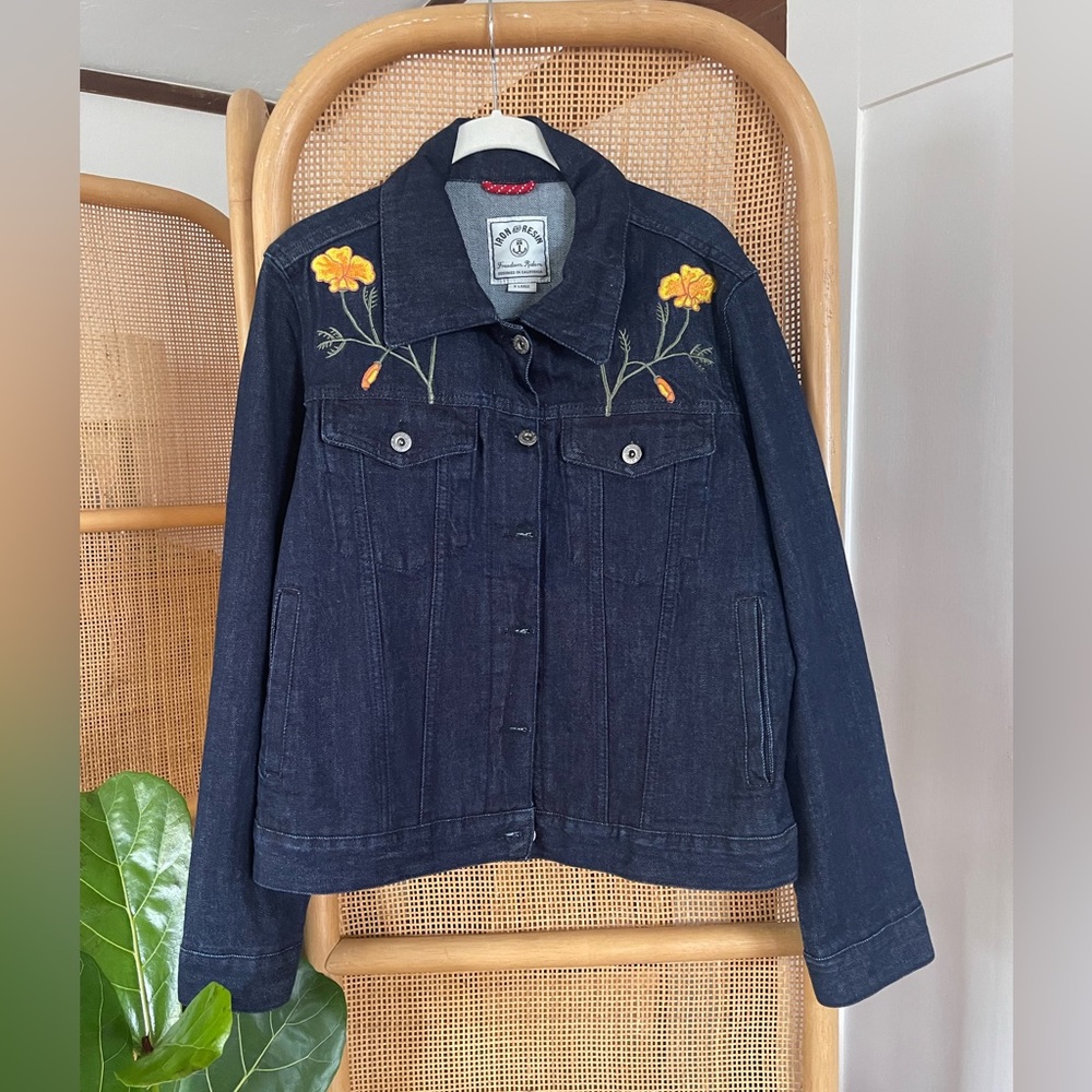 Iron & Resin Dark Denim California Poppy Denim Moto Bohemia Jacket sz XL